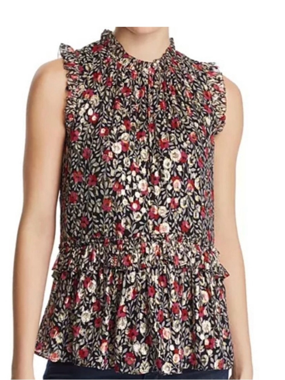 Kate Spade Silk Ruffle Metallic‎ Floral Top Holiday Peplum